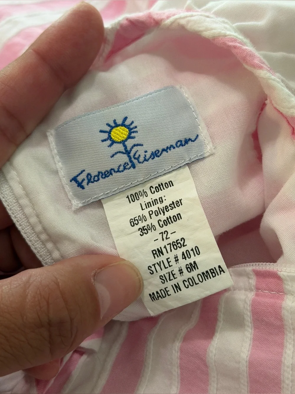 Florence Eiseman 6 MONTHS Pink White Striped Sleeveless Dress